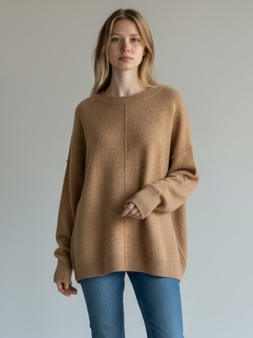 Vince Camuto Camel Crewneck Oversized Pullover